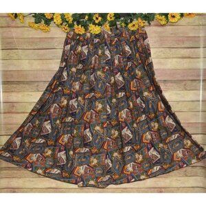 Vintage Eagle River Traders Ladies A-Line Brown Printed Maxi Skirt Size 16